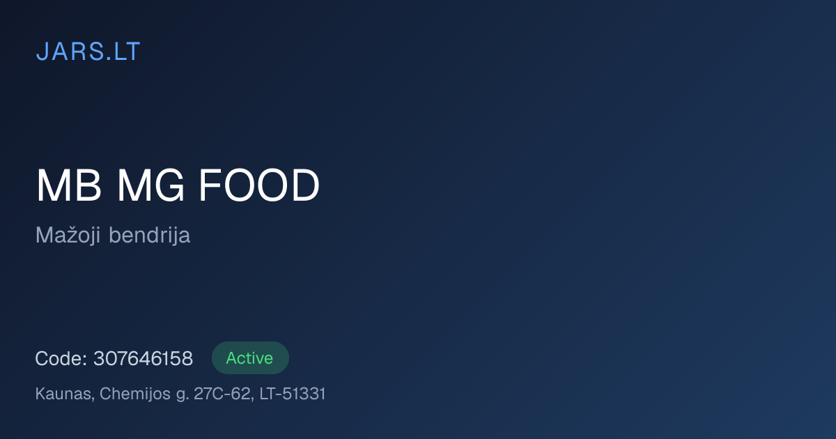 MB MG FOOD | JAR Code 307646158 | JARS.LT