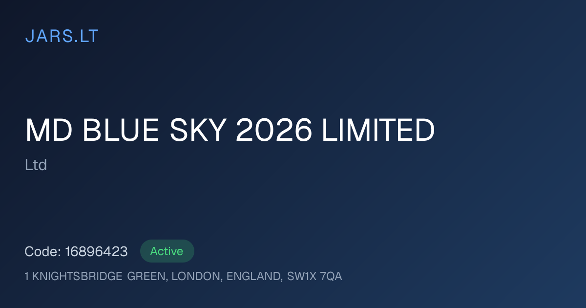 MD BLUE SKY 2026 LIMITED | Registry code 16896423 | JARS.LT