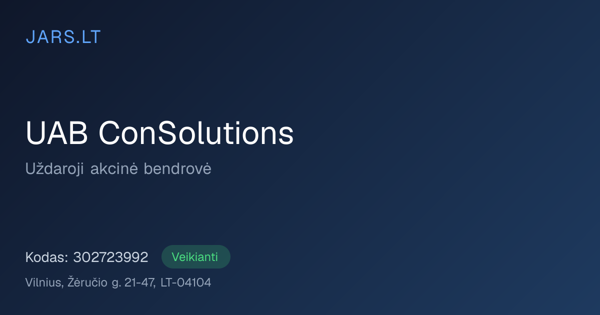 UAB ConSolutions | Įmonės kodas 302723992 | JARS.LT