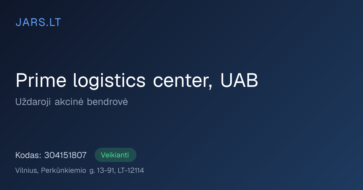 Prime logistics center, UAB | Įmonės kodas 304151807 | JARS.LT