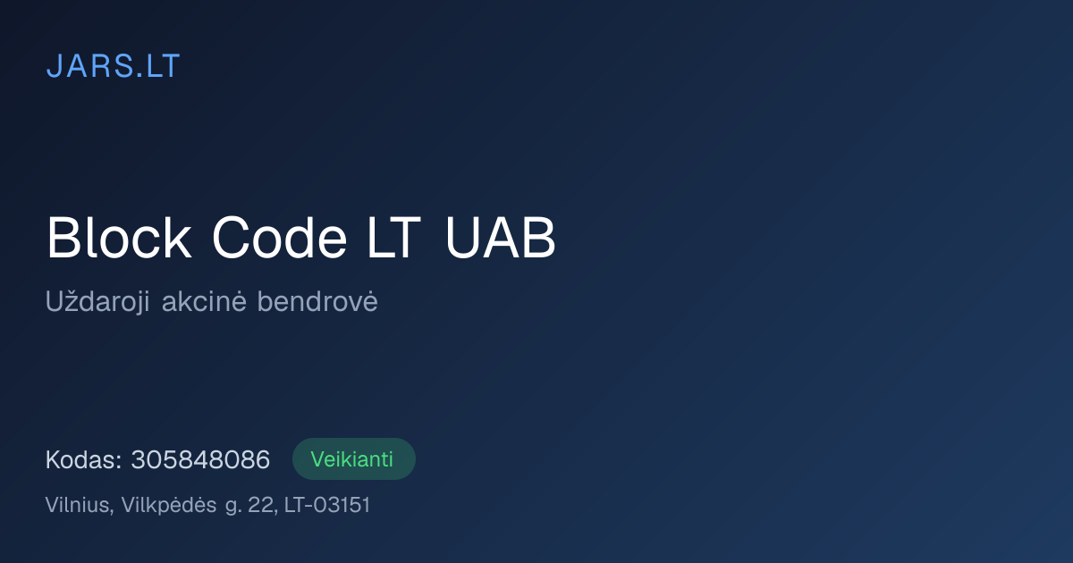 Block Code LT UAB | Įmonės kodas 305848086 | JARS.LT