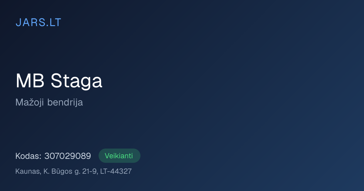 MB Staga | Įmonės kodas 307029089 | JARS.LT