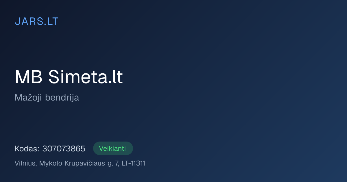 MB Simeta.lt | Įmonės kodas 307073865 | JARS.LT