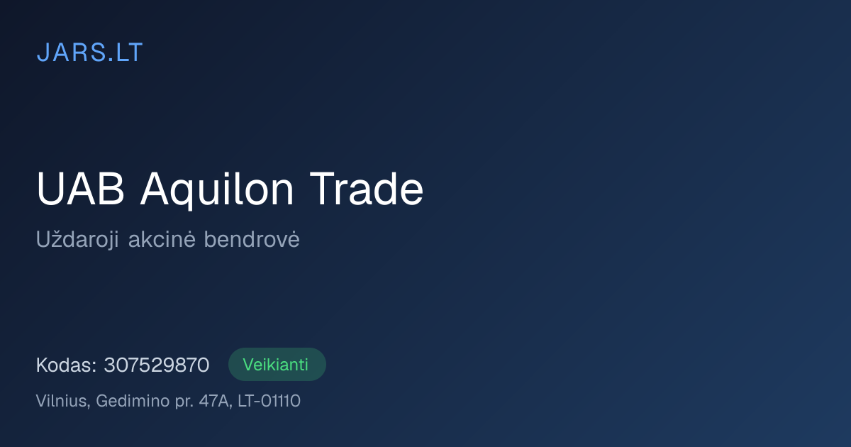 UAB Aquilon Trade | Įmonės kodas 307529870 | JARS.LT
