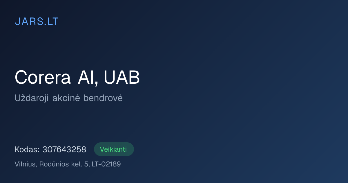 Corera AI, UAB | Įmonės kodas 307643258 | JARS.LT